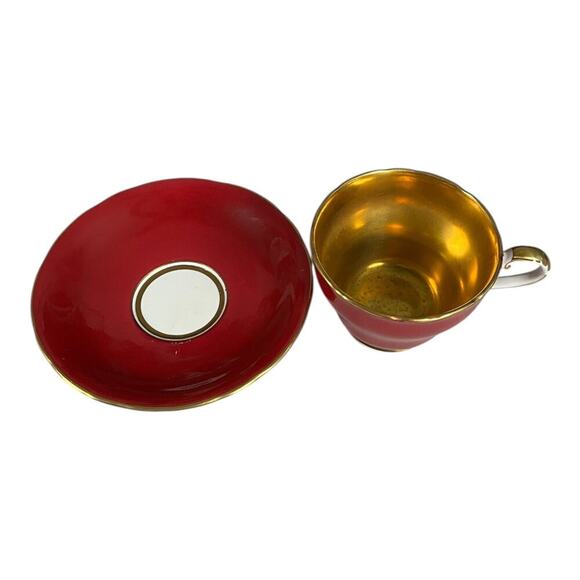 Vintage AYNSLEY Bone China England Rare Find Deep Red & Gold Tea Cup & Saucer - Picture 2 of 9